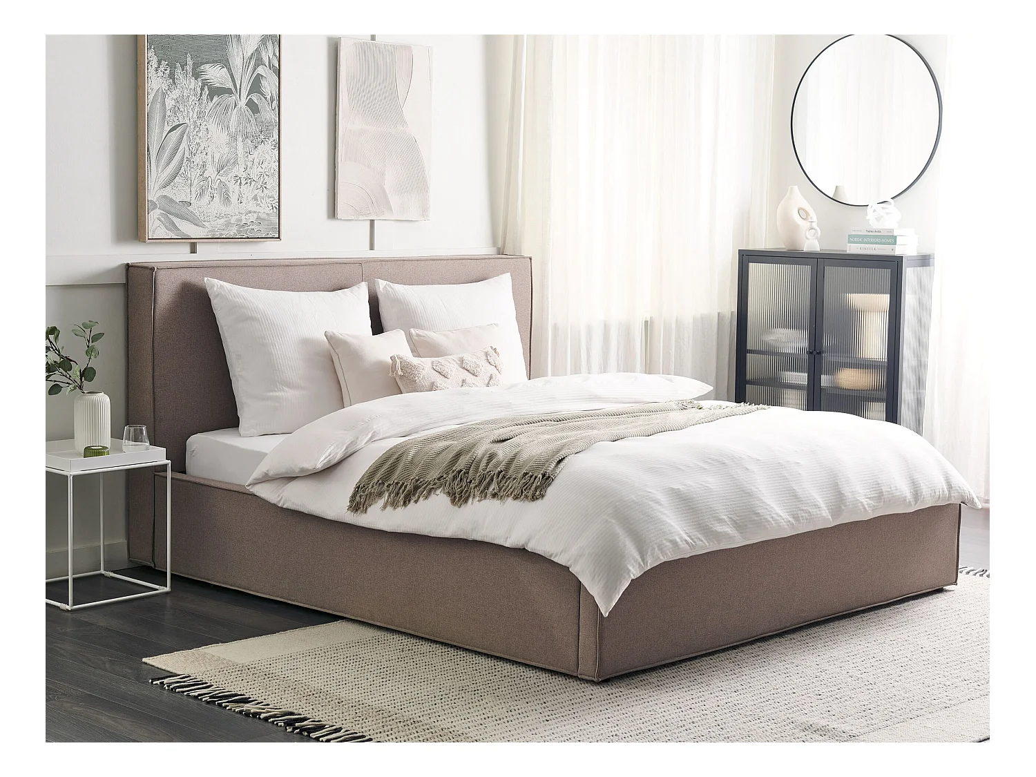 Lit ottoman Tissu MOISSAC 180 x 200 cm Taupe