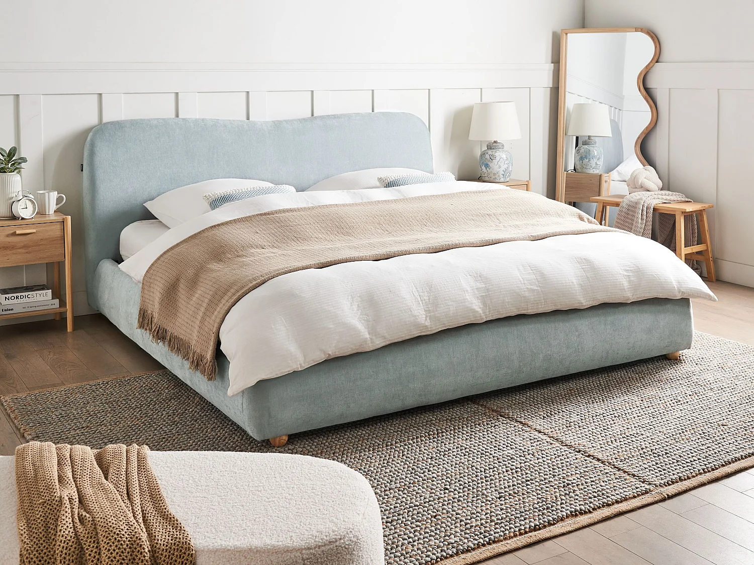 Lit ottoman Tissu BLAGNAC 180 x 200 cm Bleu clair