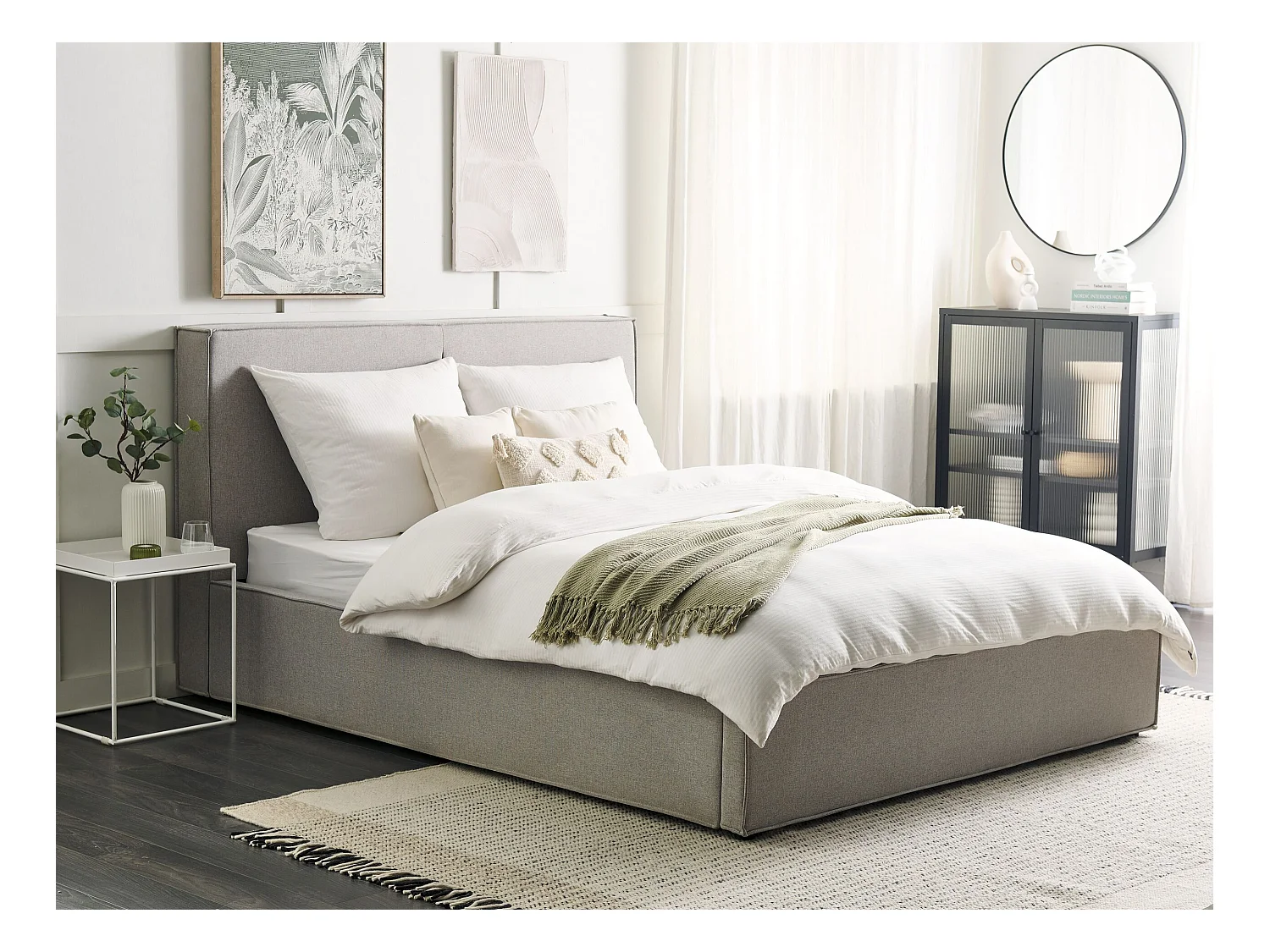 Lit ottoman Tissu MOISSAC 160 x 200 cm Gris clair