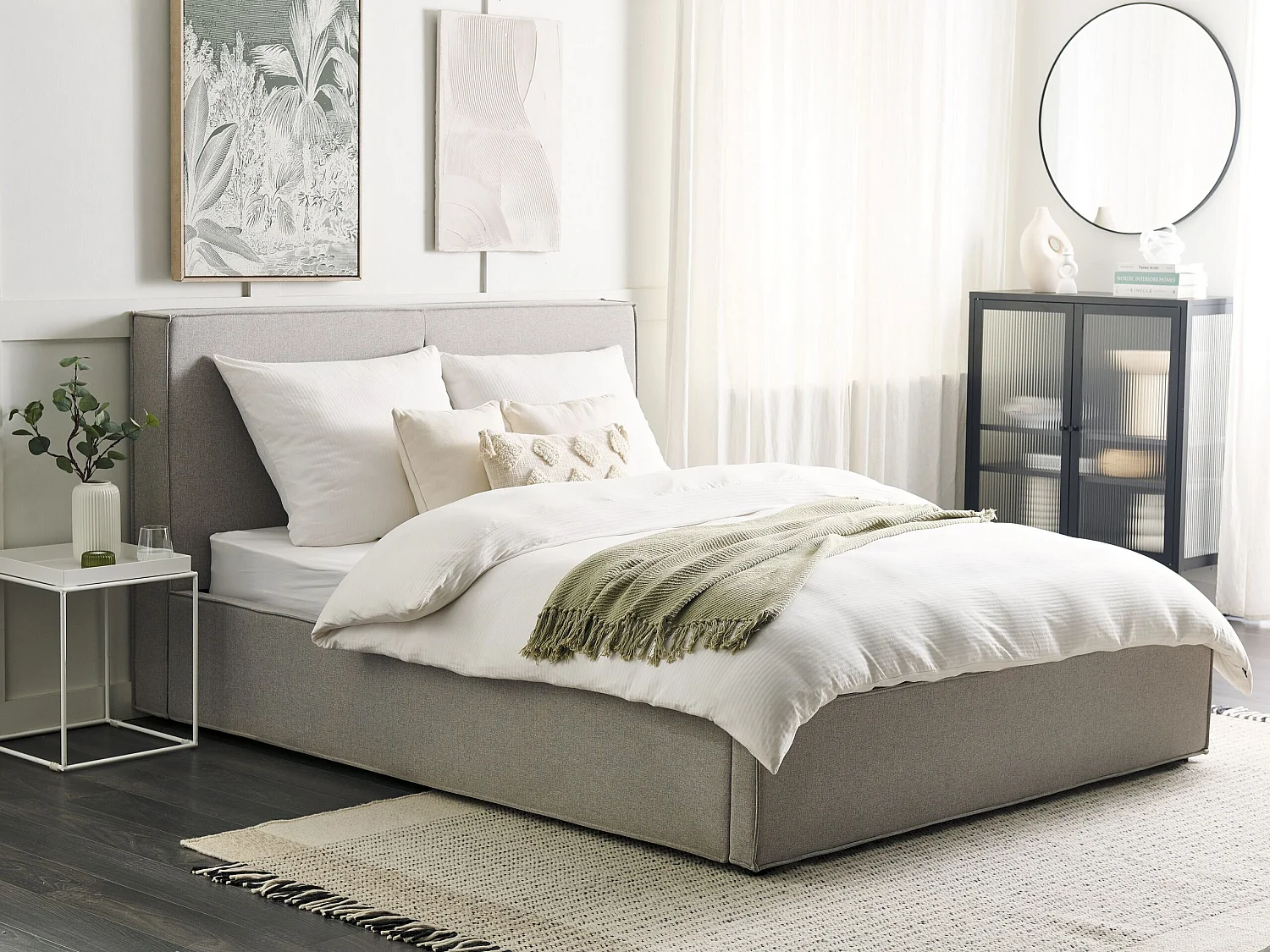 Bett mit Stauraum Stoff MOISSAC 160 x 200 cm Hellgrau