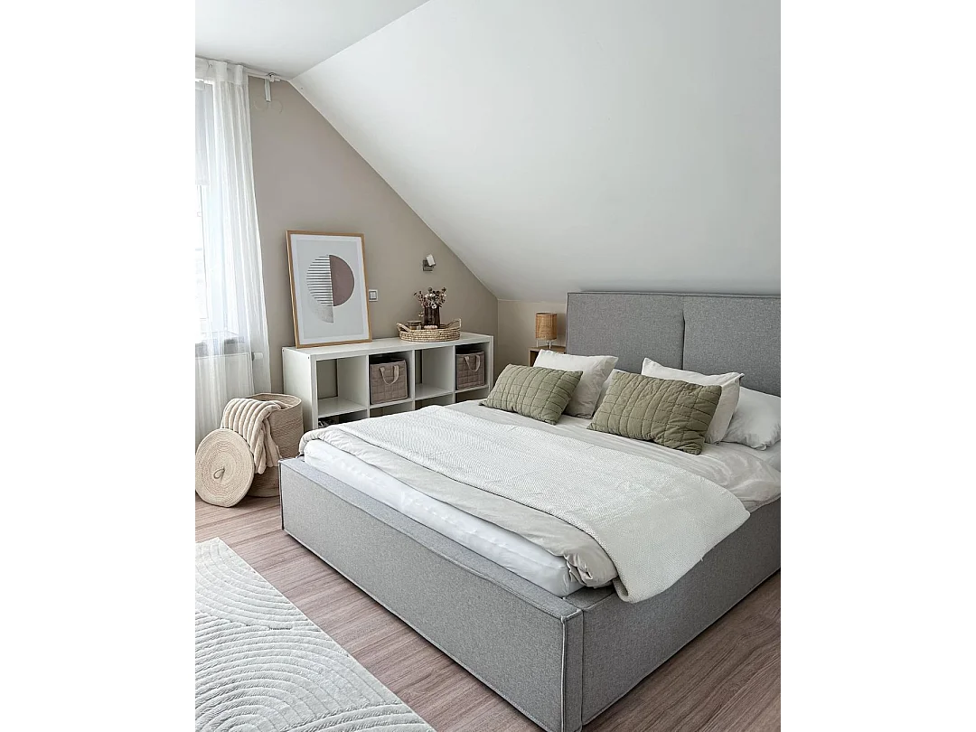 Lit ottoman Tissu MOISSAC 160 x 200 cm Gris clair