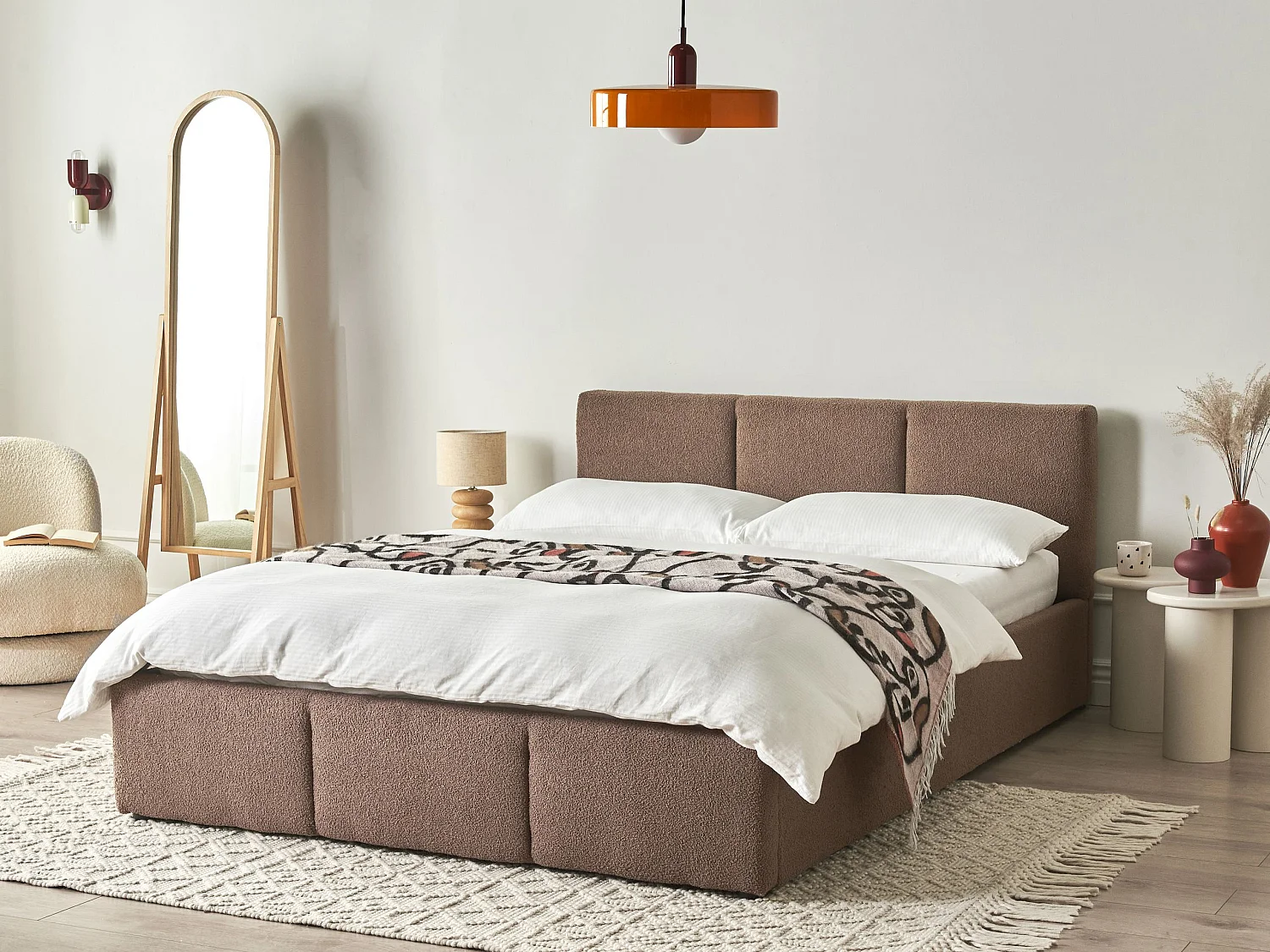 Ottoman Bed BOUSSE Boucle Taupe 140 x 200 cm (EU Double)