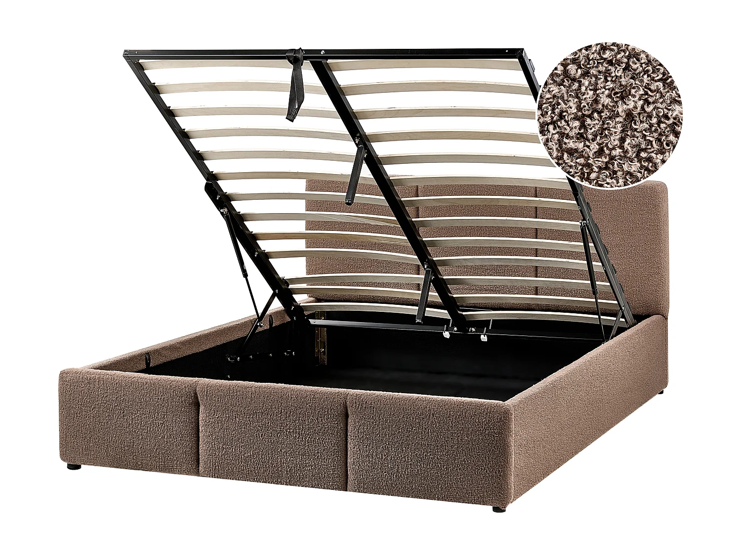 Ottoman Bed BOUSSE Boucle Taupe 140 x 200 cm (EU Double)