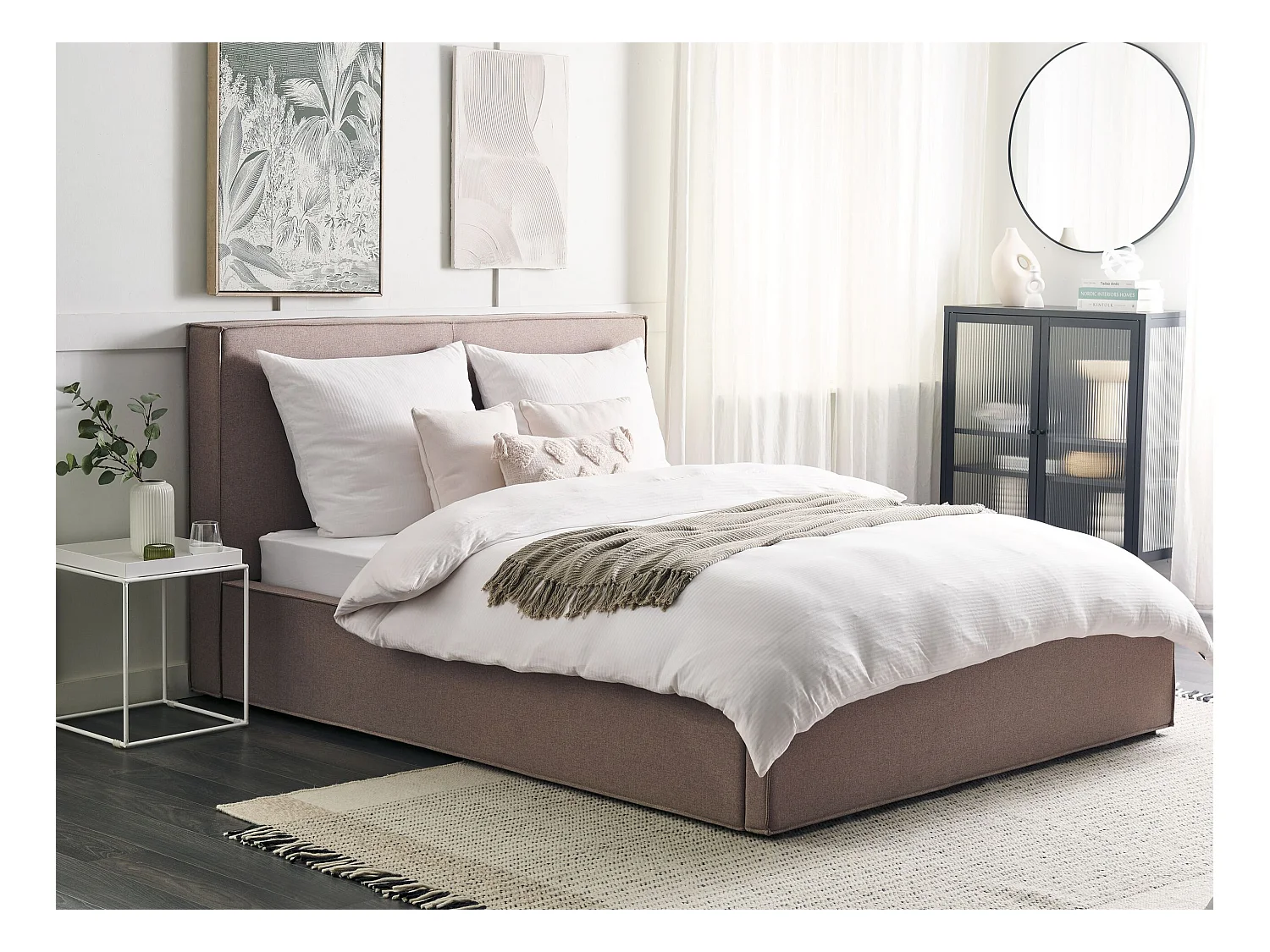 Lit ottoman Tissu MOISSAC 160 x 200 cm Taupe