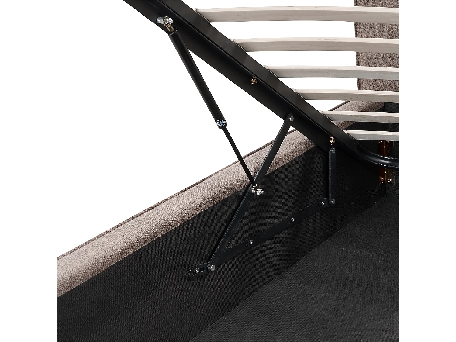 Polsterbett beige taupe hohes Kopfteil Lattenrost 160x200 cm Bettkasten Moissac