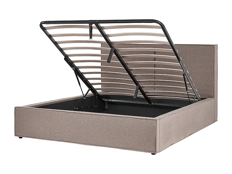 Polsterbett beige taupe hohes Kopfteil Lattenrost 160x200 cm Bettkasten Moissac