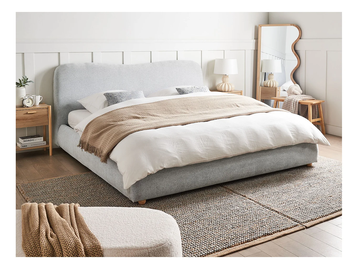 Lit ottoman Tissu BLAGNAC 180 x 200 cm Gris clair