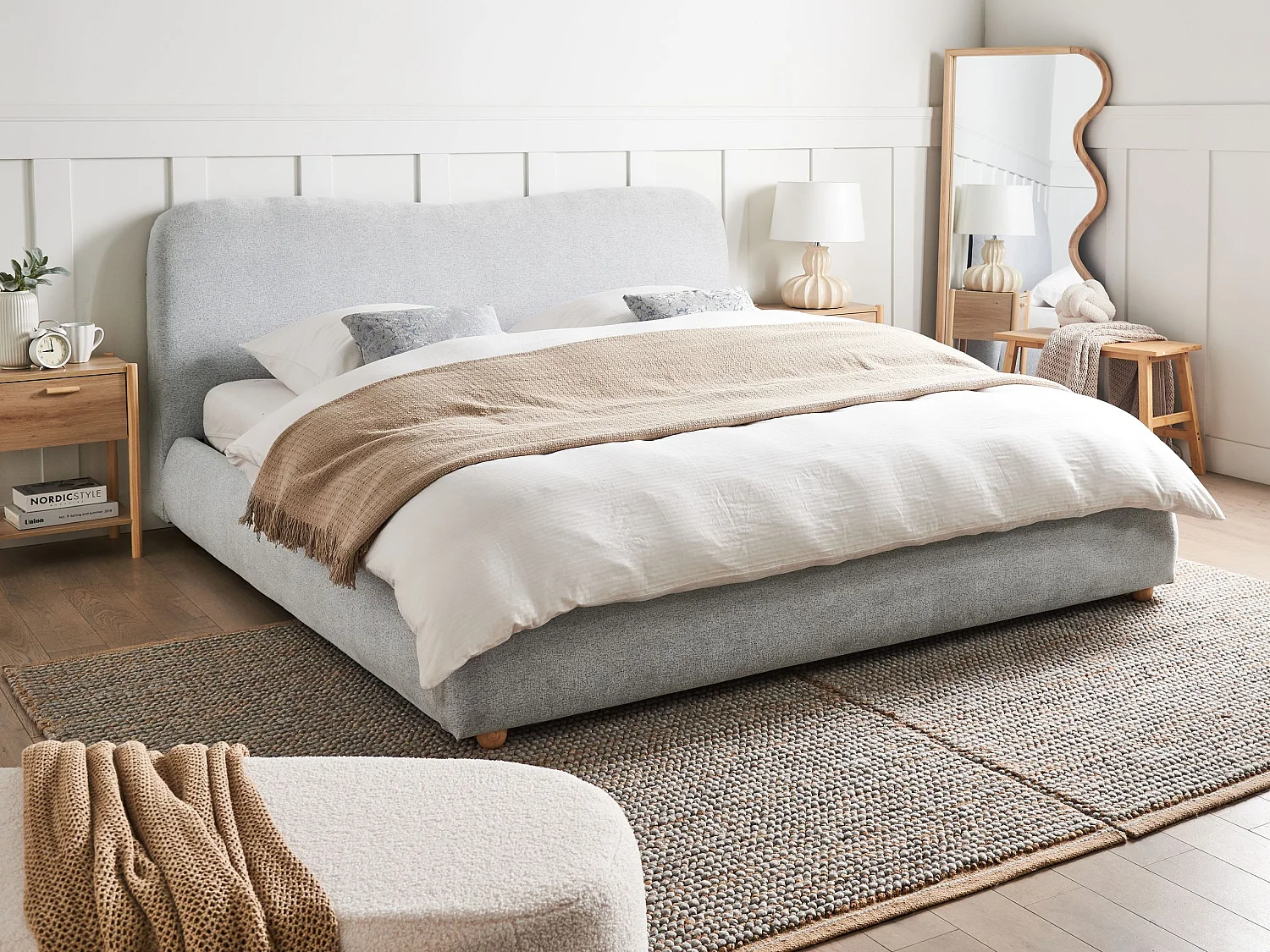 Lit ottoman Tissu BLAGNAC 180 x 200 cm Gris clair