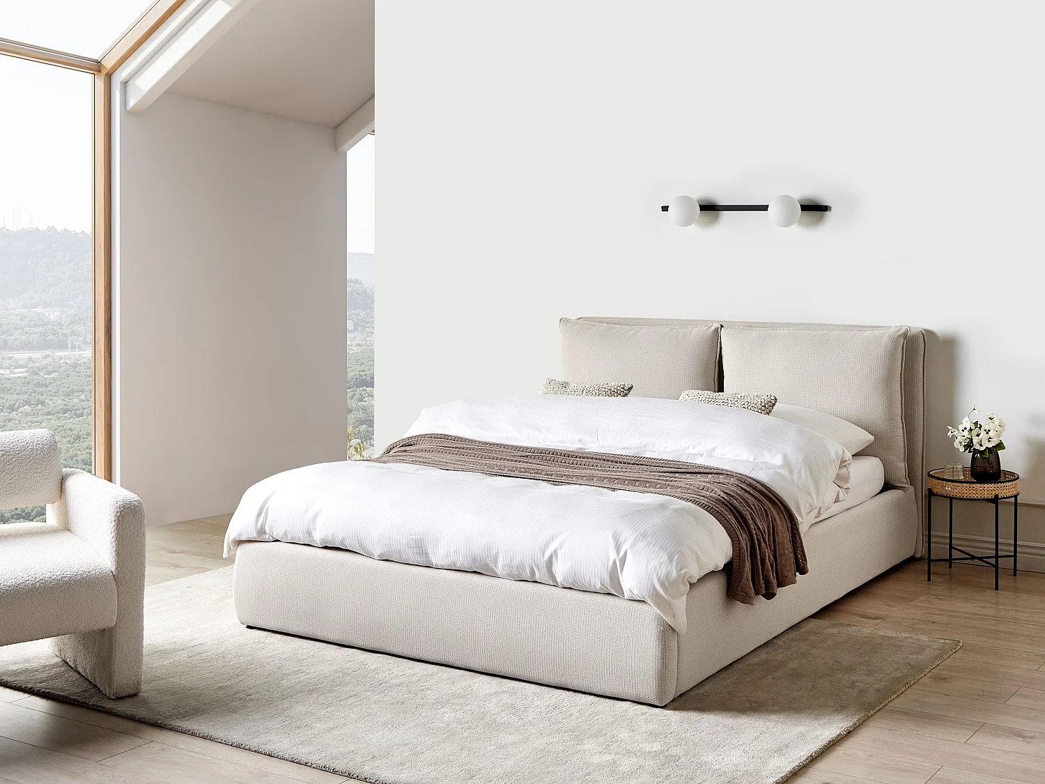 Letto contenitore Tessuto BAJONNA 160 x 200 cm Beige