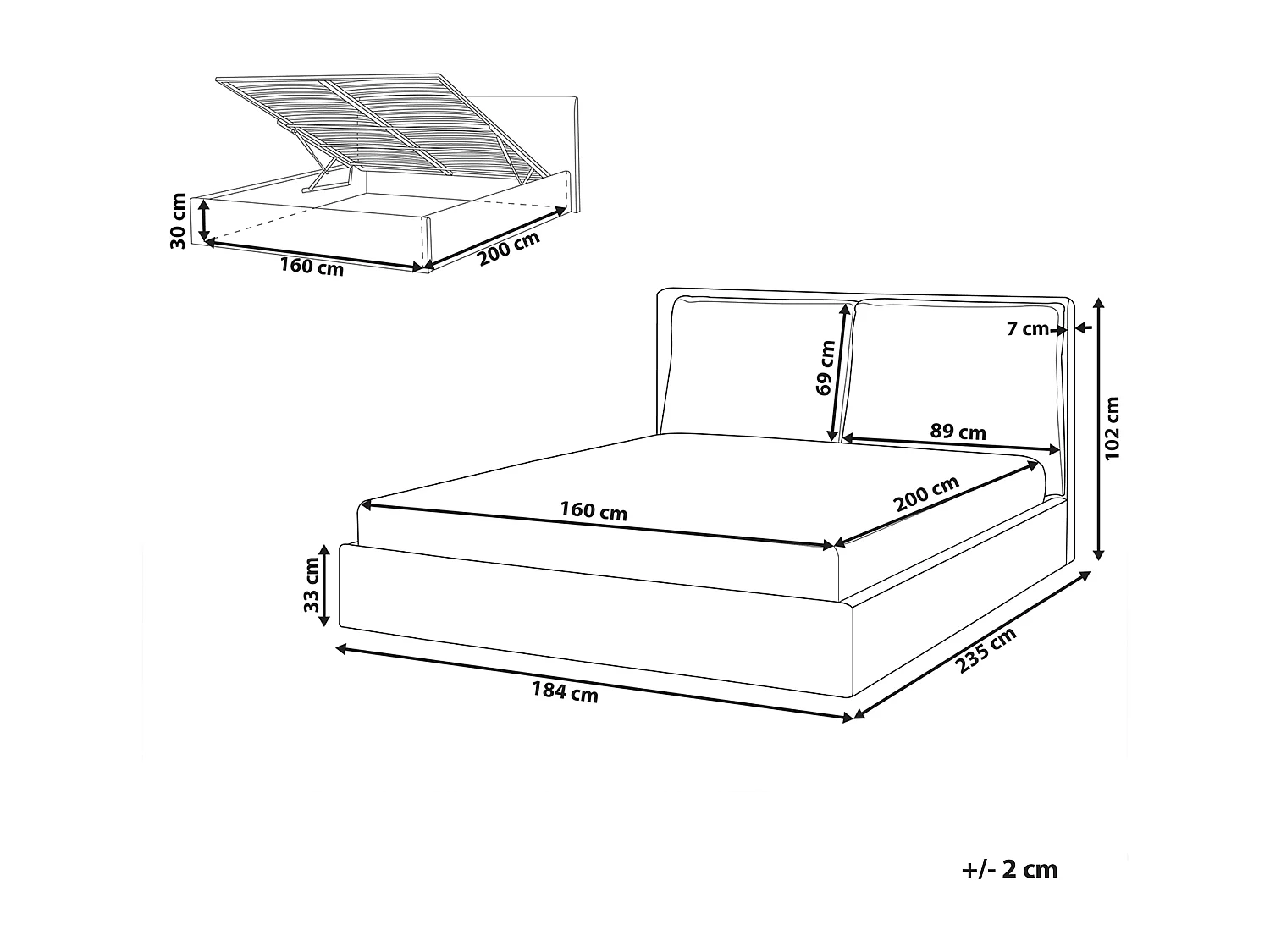Letto contenitore Tessuto BAJONNA 160 x 200 cm Beige