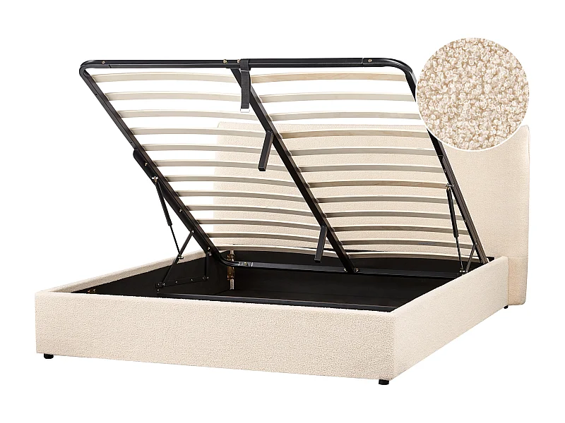 Bett mit Stauraum Bouclé LAVAUR 160 x 200 cm Beige