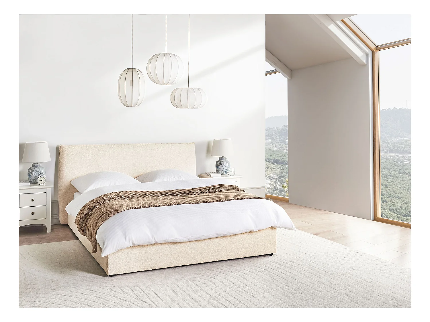 Lit ottoman Bouclé LAVAUR 160 x 200 cm Beige