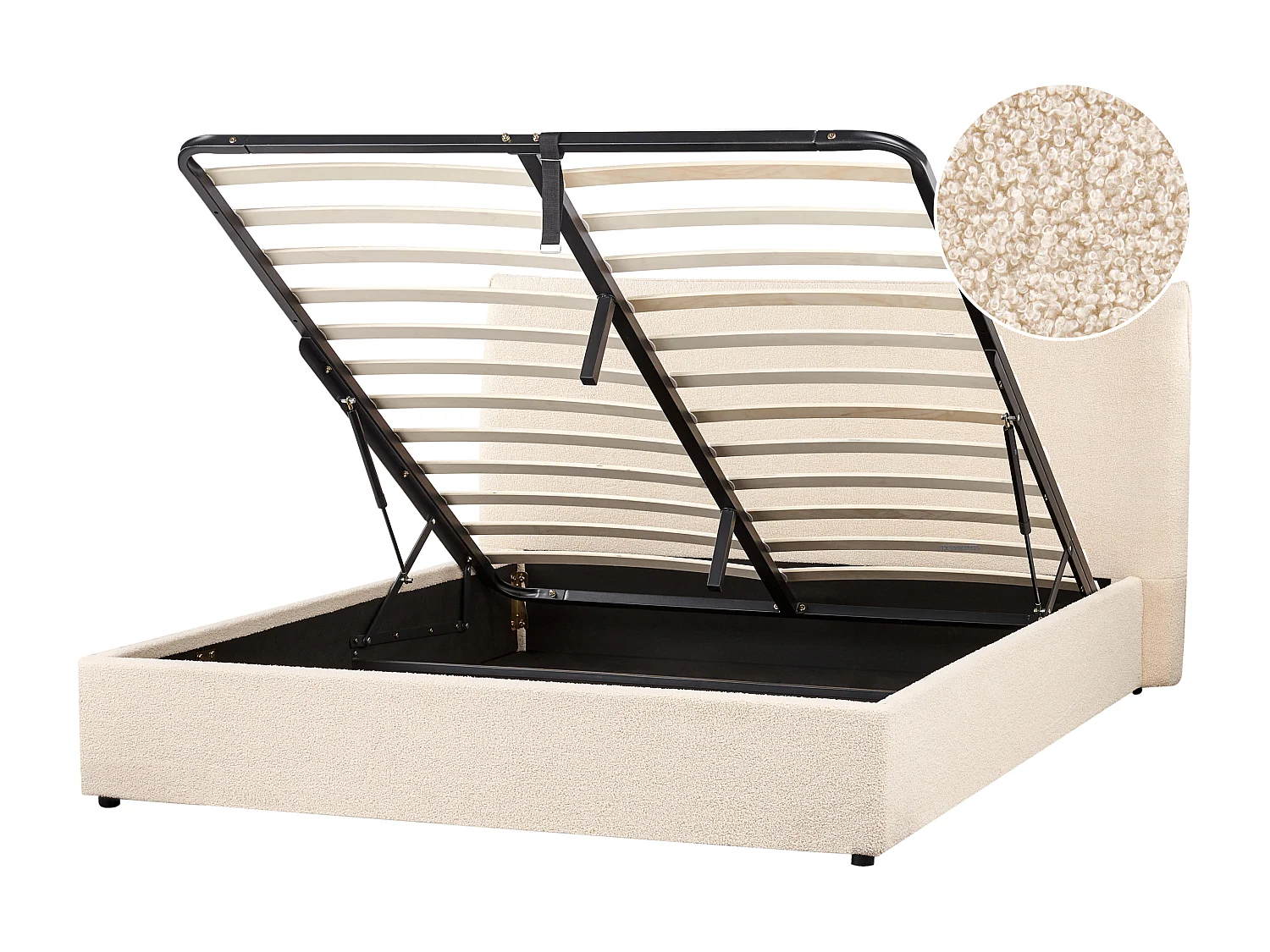 Bett mit Stauraum Bouclé LAVAUR 160 x 200 cm Beige
