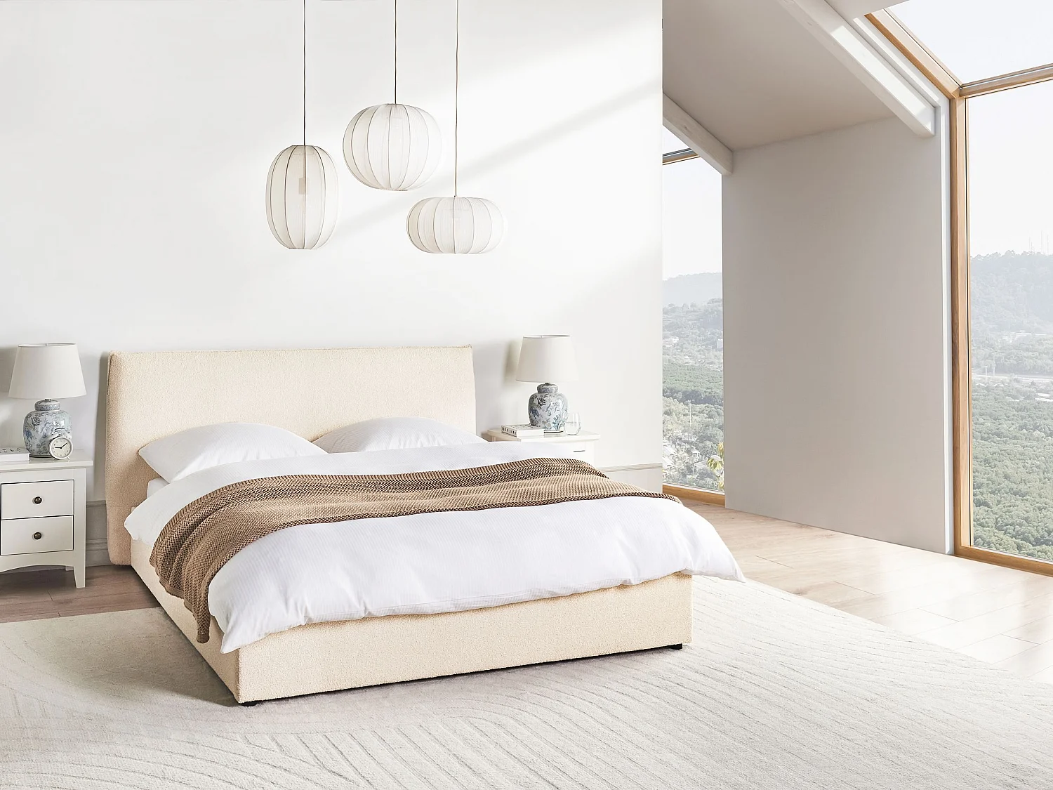 Lit ottoman Bouclé LAVAUR 160 x 200 cm Beige