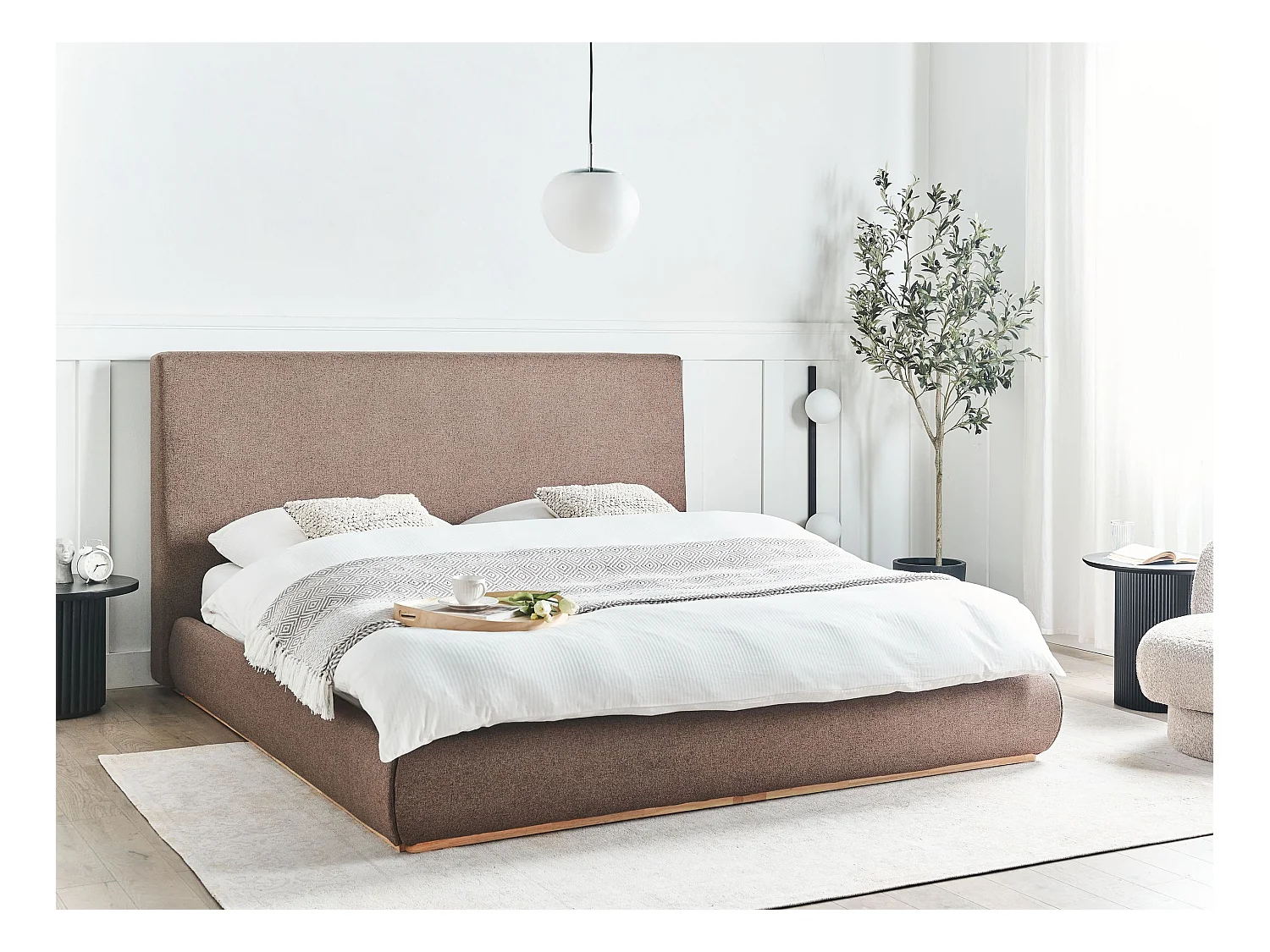 Cama con almacenaje Tela CAMPAGNE 180 x 200 cm Marrón oscuro