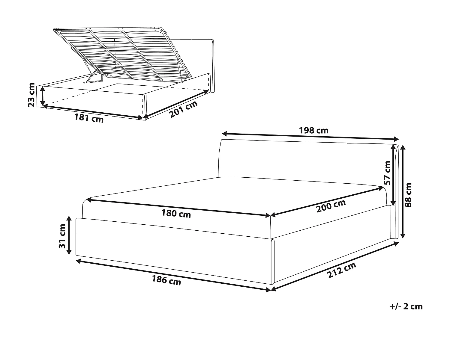 Lit ottoman Bouclé ORBEY 180 x 200 cm Blanc cassé