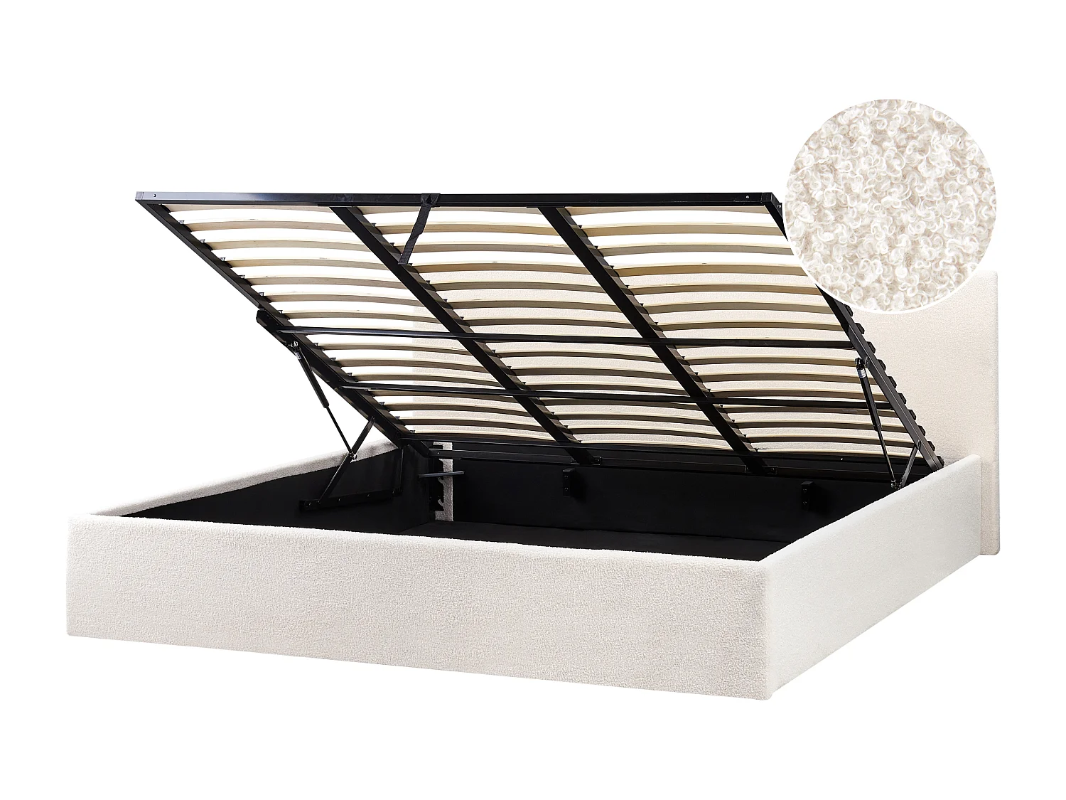 Lit ottoman Bouclé ORBEY 180 x 200 cm Blanc cassé