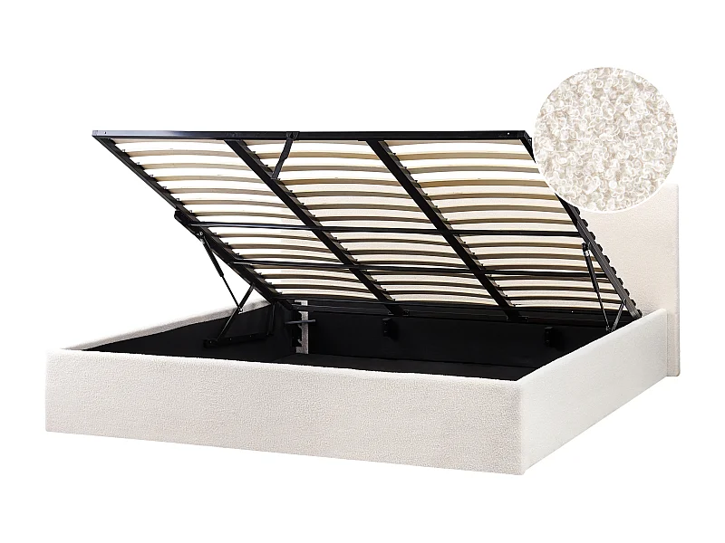 Letto contenitore Bouclé ORBEY 180 x 200 cm Bianco sporco