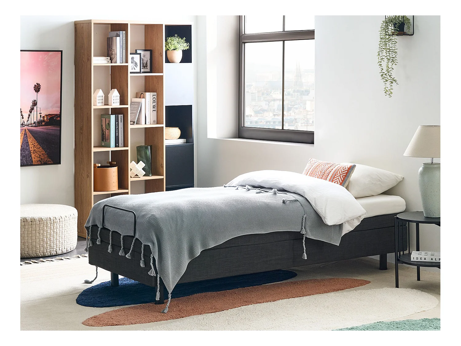 Lit réglable sans tête de lit Tissu DUKE 90 x 200 cm Gris foncé