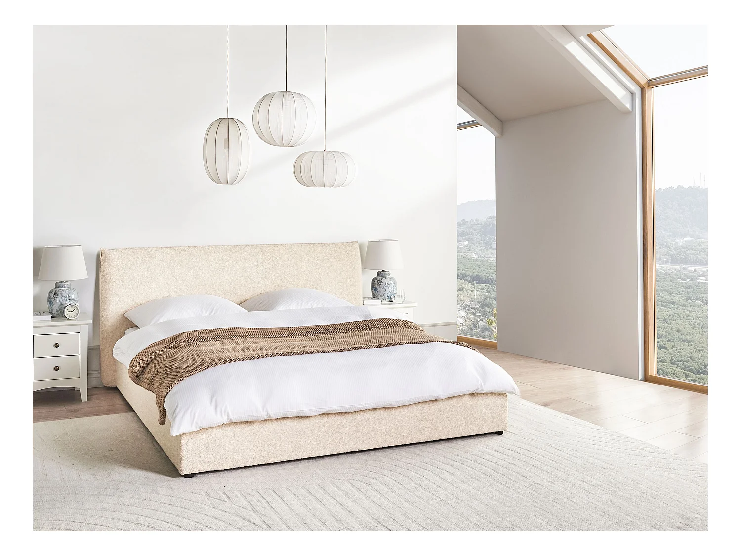 Lit ottoman Bouclé LAVAUR 180 x 200 cm Beige