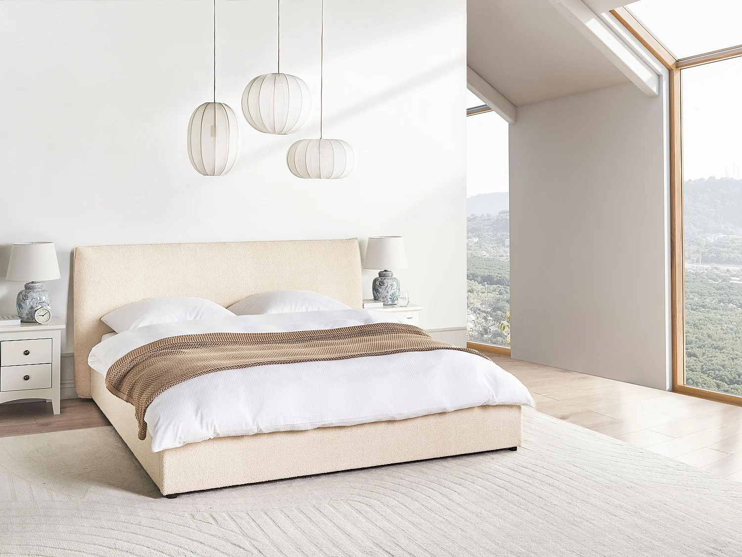 Lit ottoman Bouclé LAVAUR 180 x 200 cm Beige