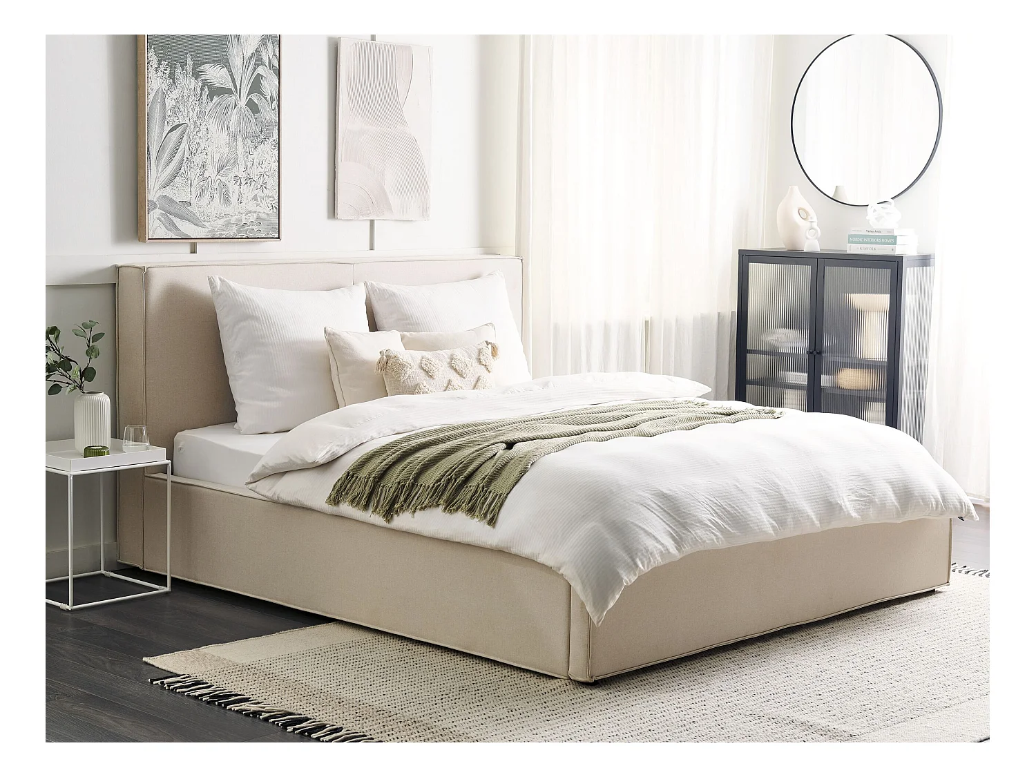 Lit ottoman Tissu MOISSAC 180 x 200 cm Beige