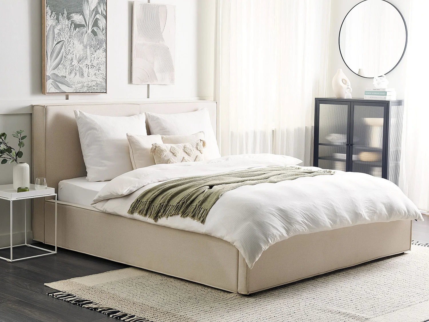 Lit ottoman Tissu MOISSAC 180 x 200 cm Beige