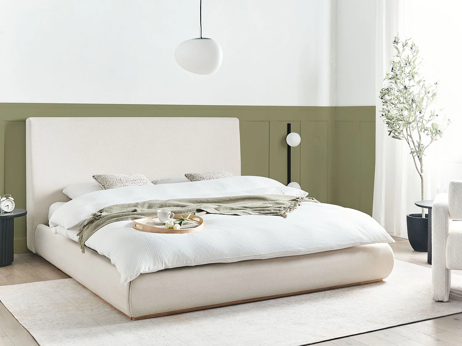 Lit ottoman Tissu CAMPAGNE 180 x 200 cm Beige clair