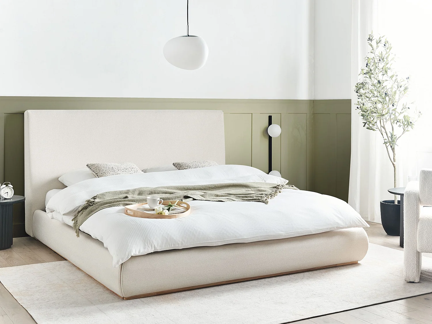 Letto contenitore Tessuto CAMPAGNE 180 x 200 cm Beige chiaro