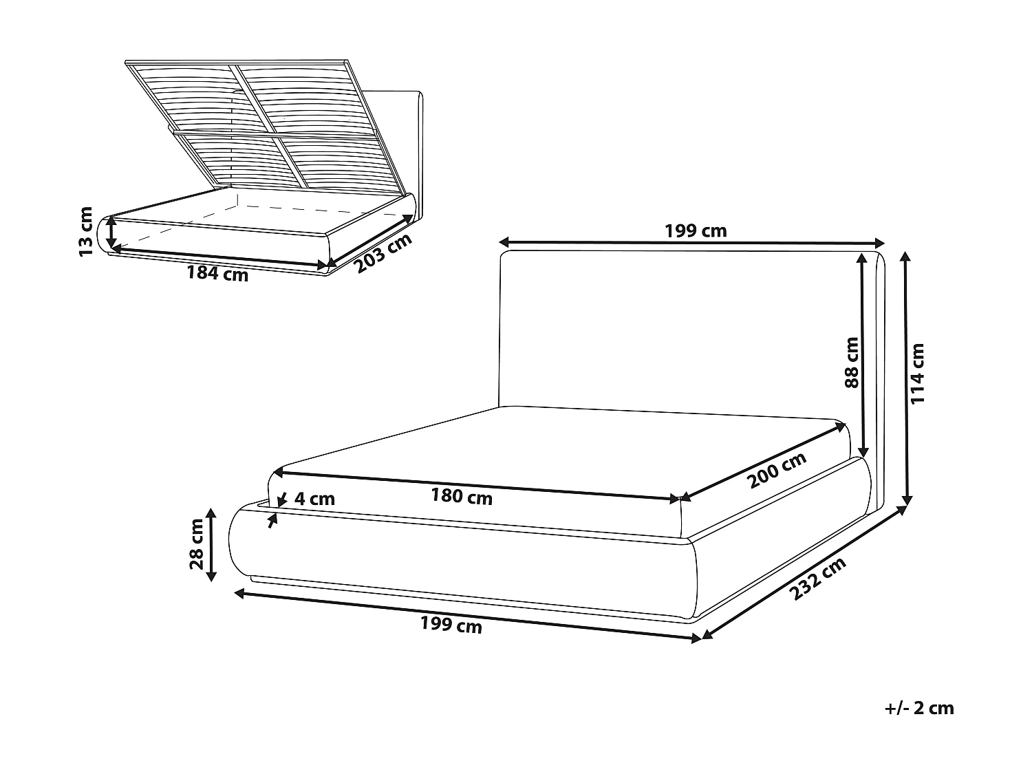Letto contenitore Tessuto CAMPAGNE 180 x 200 cm Beige chiaro
