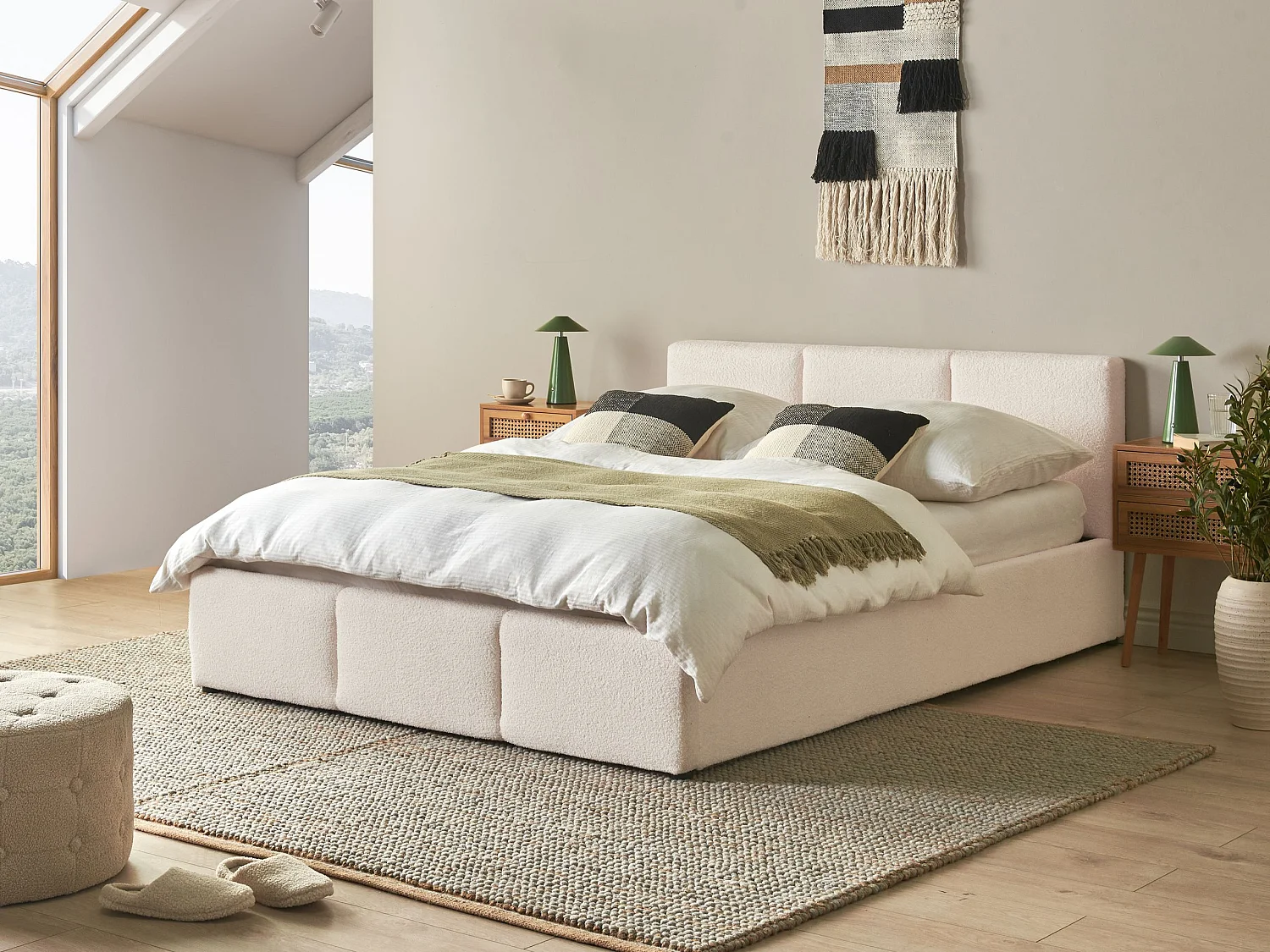 Bett mit Stauraum Bouclé BOUSSE 140 x 200 cm Cremeweiss