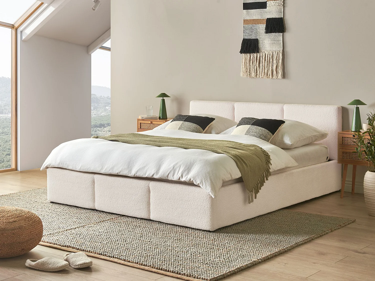 Bett mit Stauraum Bouclé BOUSSE 160 x 200 cm Cremeweiss