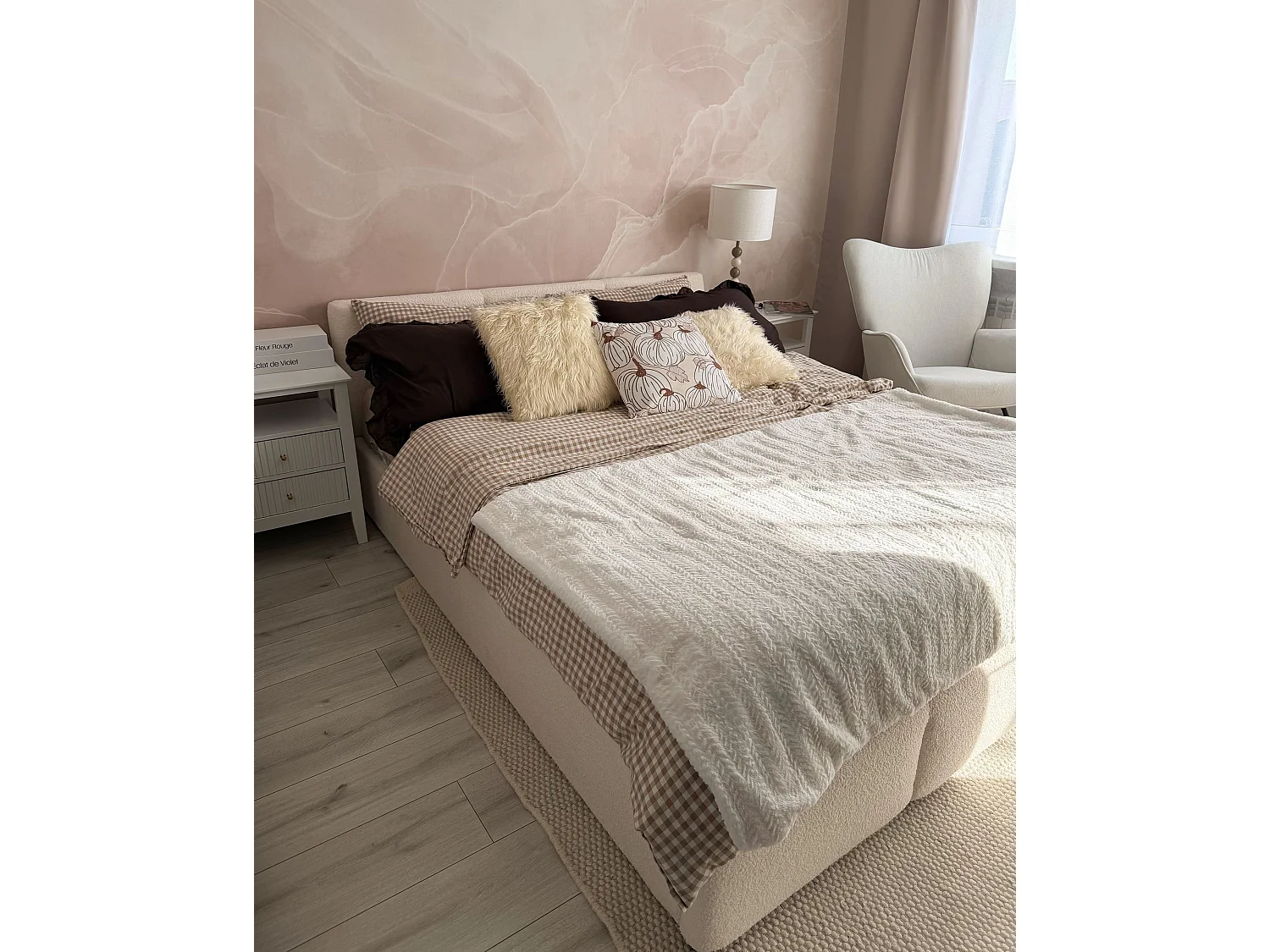 Säng med förvaring BOUSSE Bouclé Off-White 160 x 200 cm