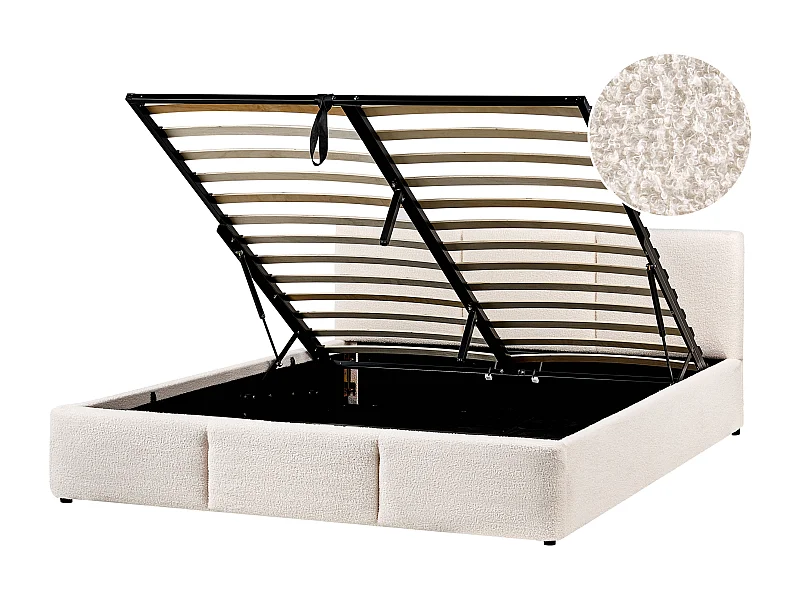 Bett mit Stauraum Bouclé BOUSSE 160 x 200 cm Cremeweiss