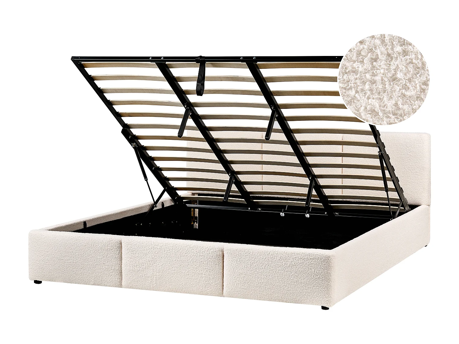 Bett mit Stauraum Bouclé BOUSSE 180 x 200 cm Cremeweiss