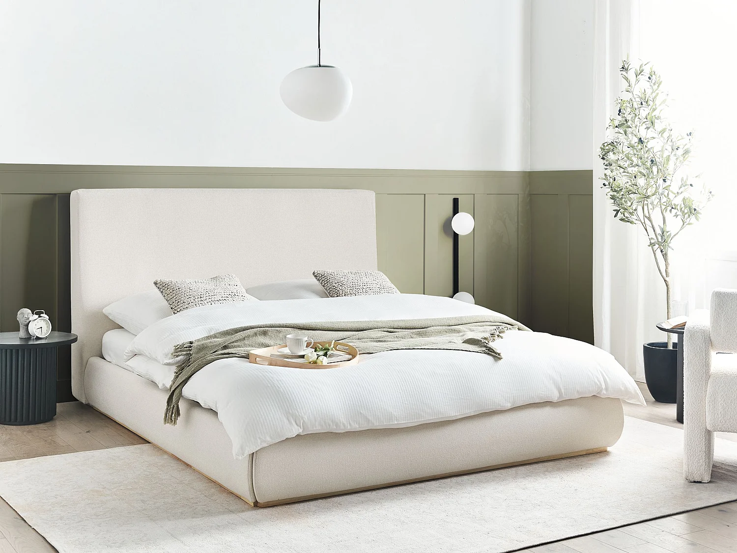 Ottoman Bed CAMPAGNE Fabric Light Beige 160 x 200 cm (EU King Size)