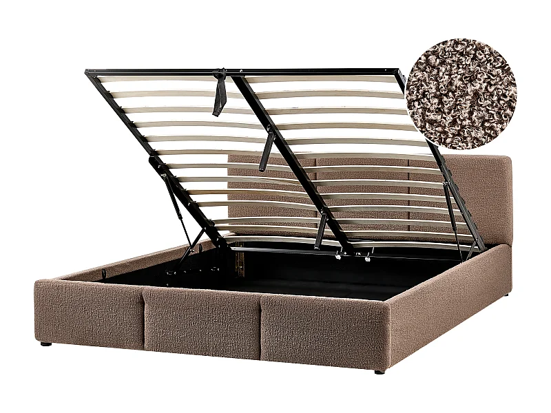 Cama con almacenaje Bouclé BOUSSE 160 x 200 cm Gris pardo