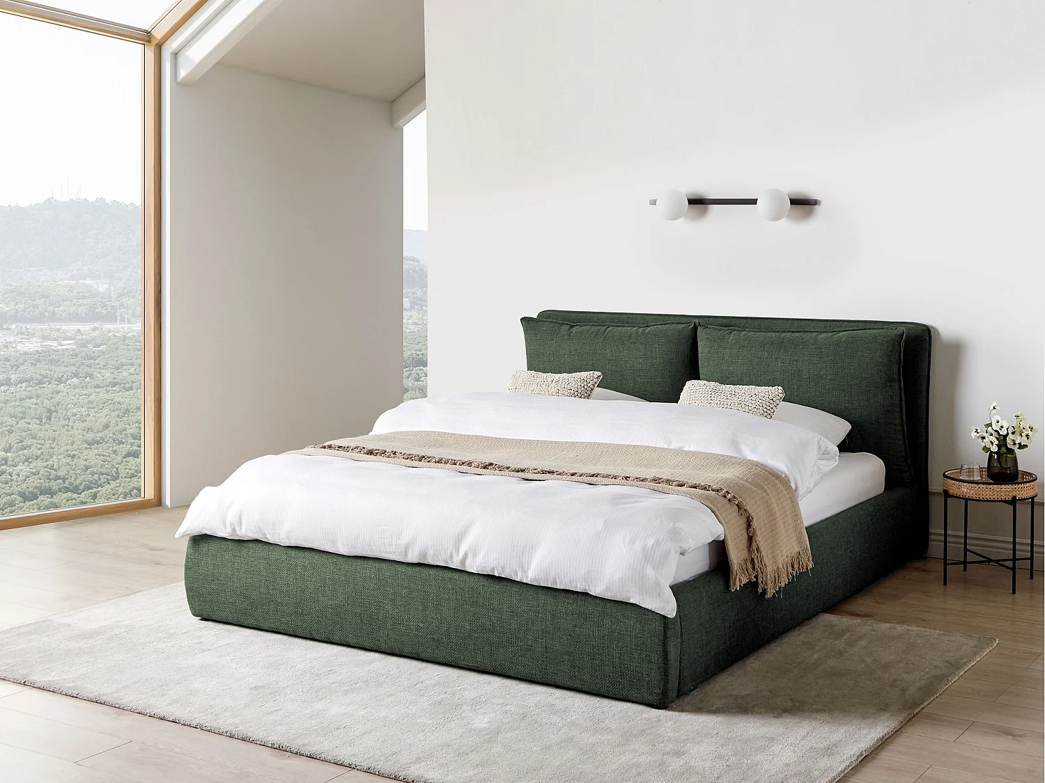 Lit ottoman Tissu BAJONNA 180 x 200 cm Vert foncé