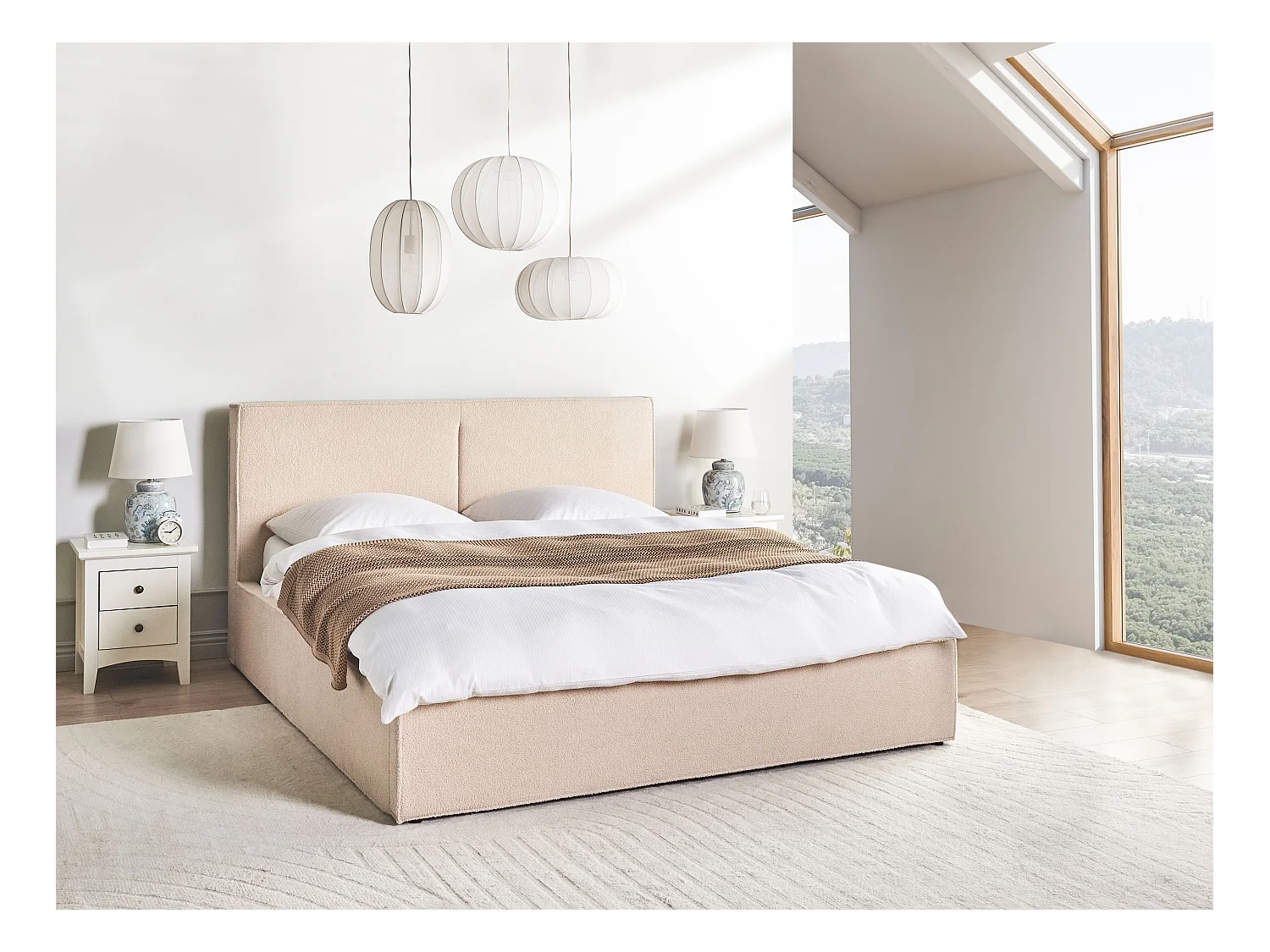 Lit ottoman Bouclé MOISSAC 180 x 200 cm Beige