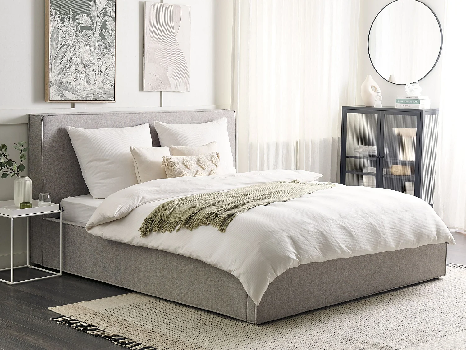 Lit ottoman Tissu MOISSAC 180 x 200 cm Gris clair