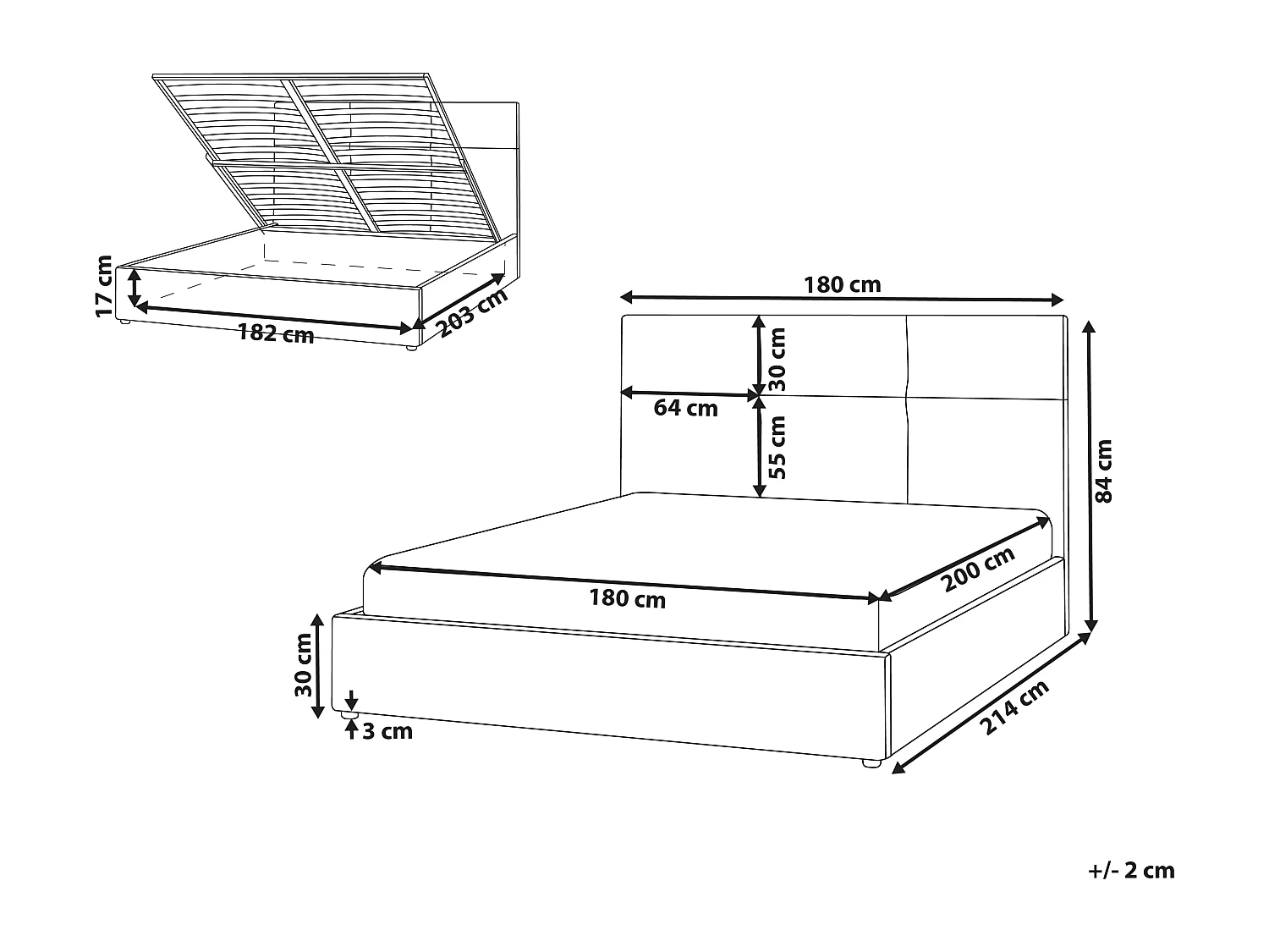 Cama con almacenaje Tela LAGORD 180 x 200 cm Blanco crema