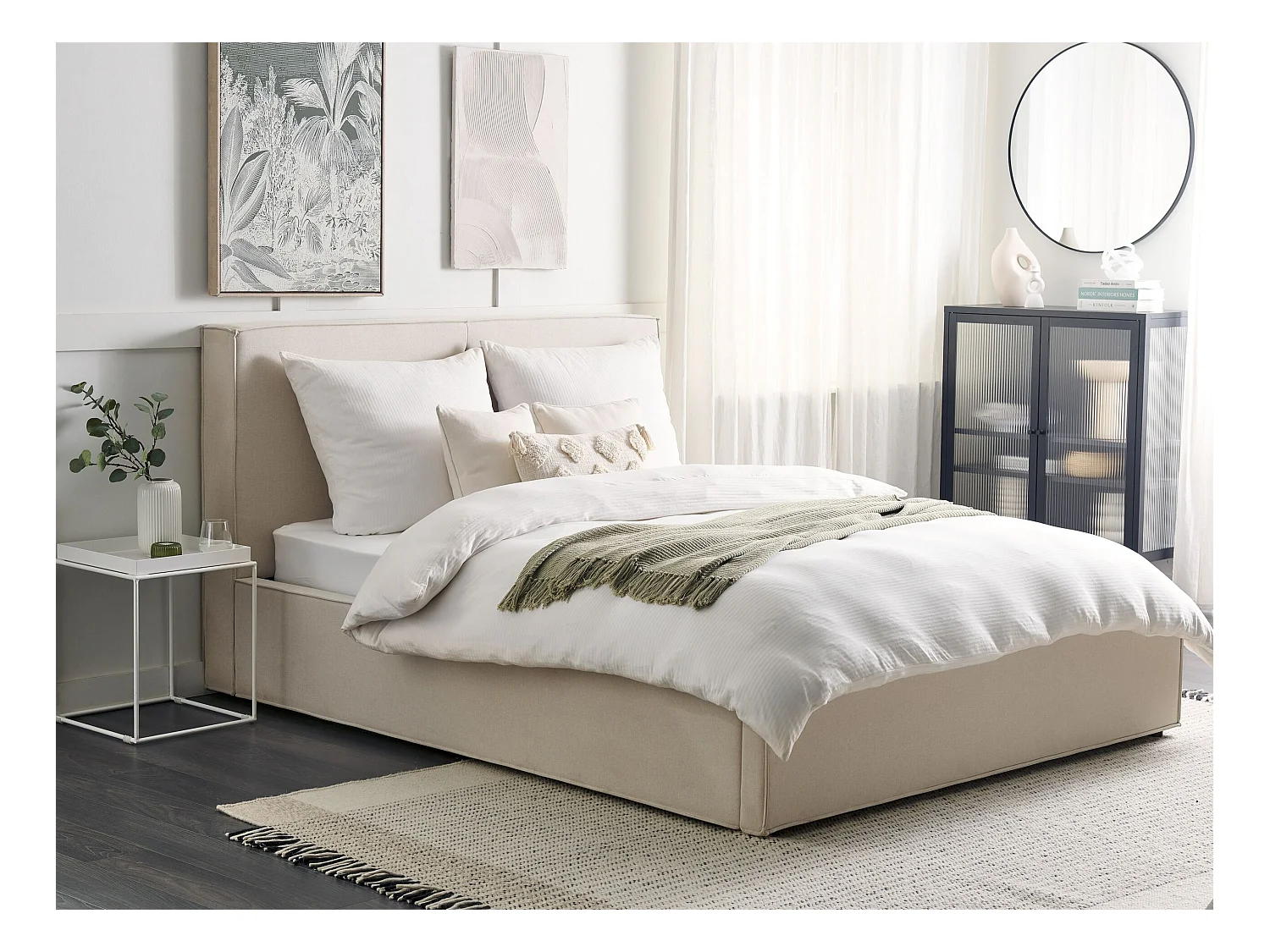 Lit ottoman Tissu MOISSAC 160 x 200 cm Beige