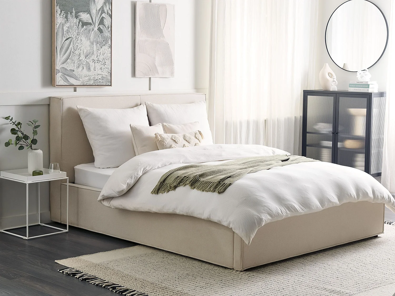 Lit ottoman Tissu MOISSAC 160 x 200 cm Beige