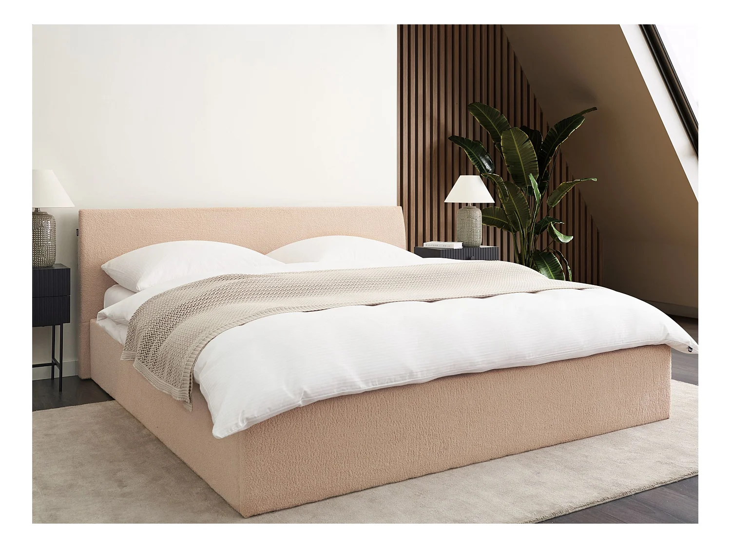 Lit ottoman Bouclé ORBEY 180 x 200 cm Beige