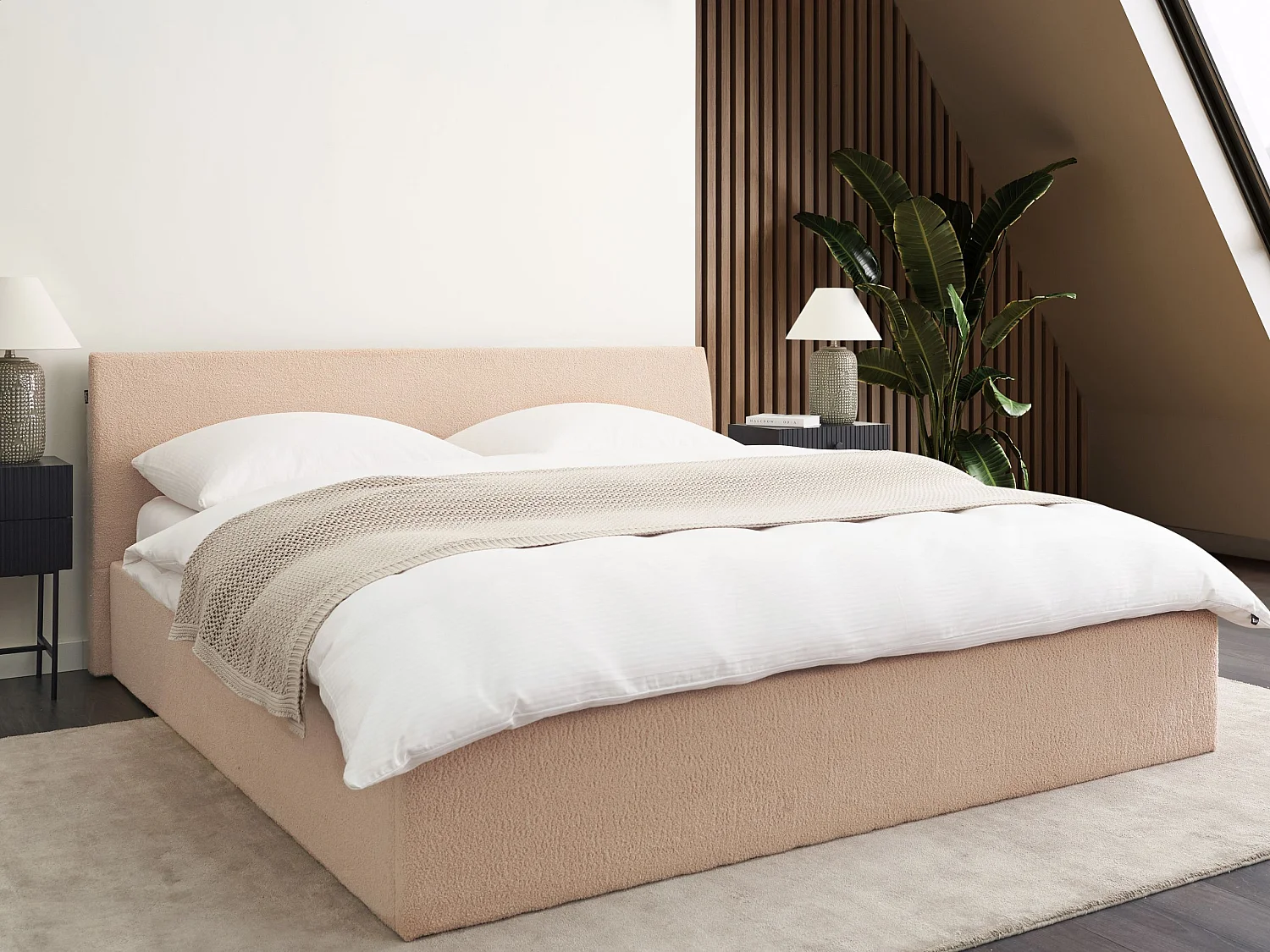 Letto contenitore Bouclé ORBEY 180 x 200 cm Beige