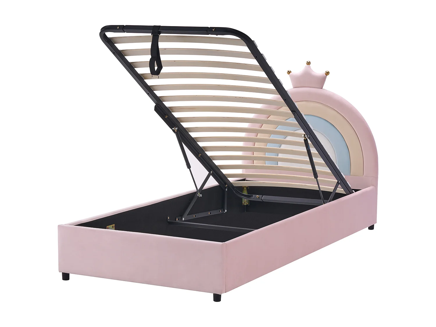 Lit ottoman enfant Couronne Velours GRISETOT 90 x 200 cm avec rangement Rose