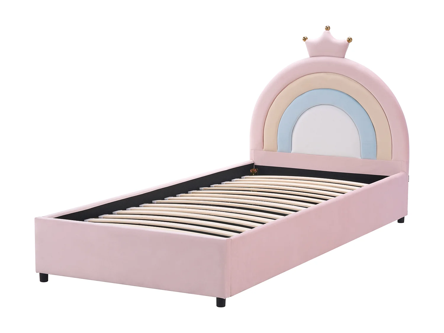 Lit ottoman enfant Couronne Velours GRISETOT 90 x 200 cm avec rangement Rose