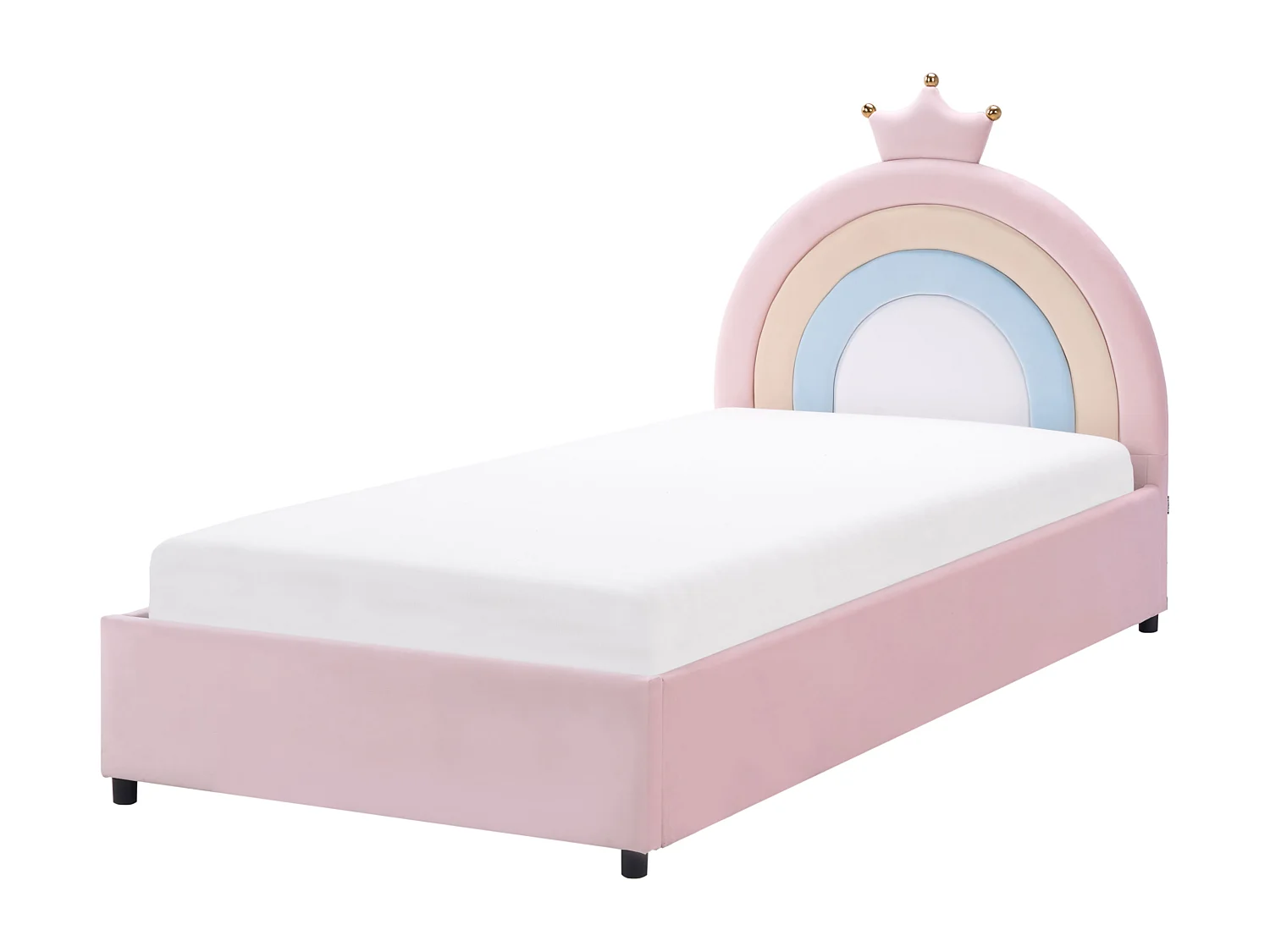 Lit ottoman enfant Couronne Velours GRISETOT 90 x 200 cm avec rangement Rose