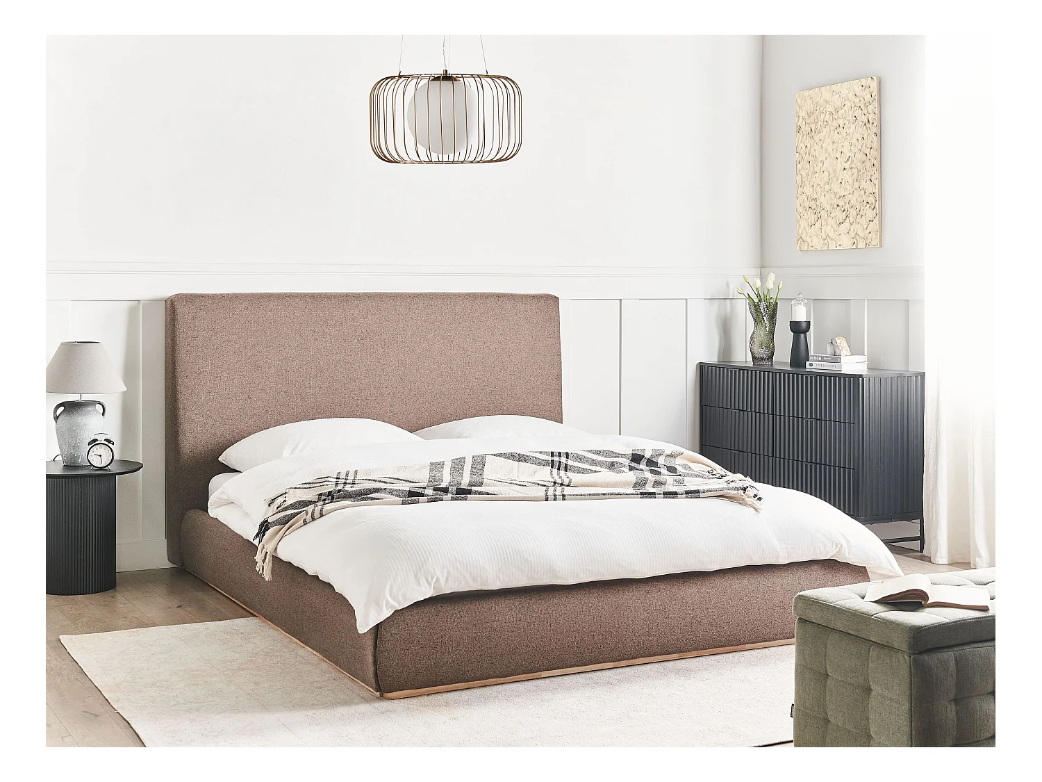 Bett mit Stauraum Stoff CAMPAGNE 160 x 200 cm Dunkelbraun