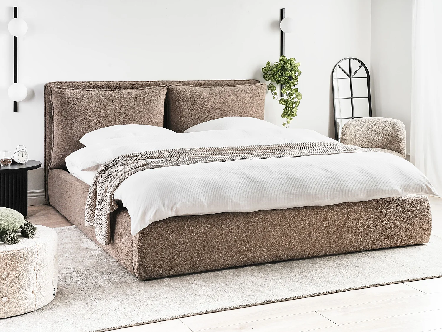 Bett mit Stauraum Bouclé BAJONNA 180 x 200 cm Taupe